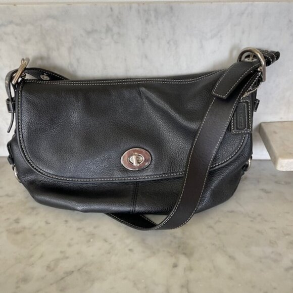 COACH Legacy Black Pebble Convertible Strap Leather White Stitiching Pur… - Picture 5 of 16